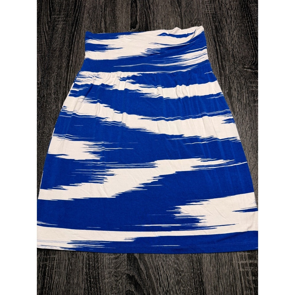 ATHLETA Blue White Stripe Midi Skirt Size‎ S Stretch Pull On Casual Coastal